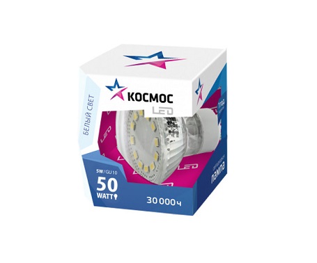 Лампа светодиодная Космос MR16 Софит GU10 220В 5Вт 540Лм 4500К 50х54мм фото Лампа светодиодная Космос MR16 Софит GU10 220В 5Вт 540Лм 4500К 50х54мм картинка